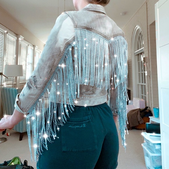 rhinestone fringe denim jacket